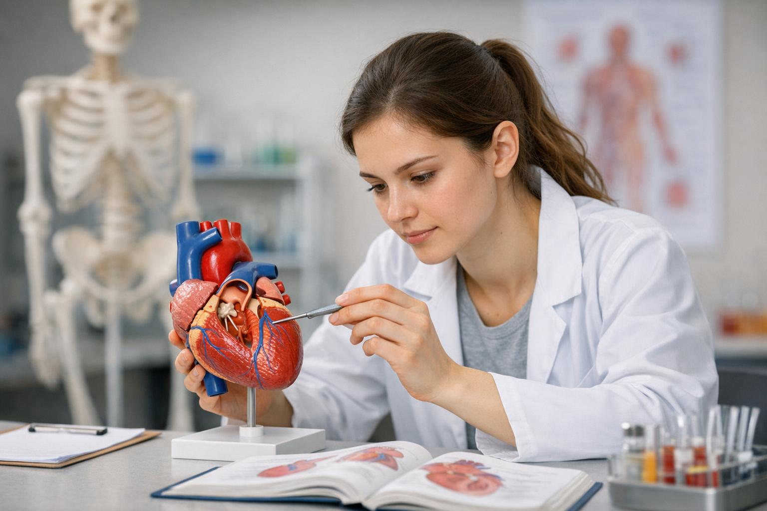 Student ćwiczący na modelu anatomicznym serca